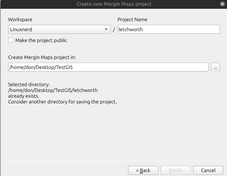 Creating a new project within MerginMaps in QGIS